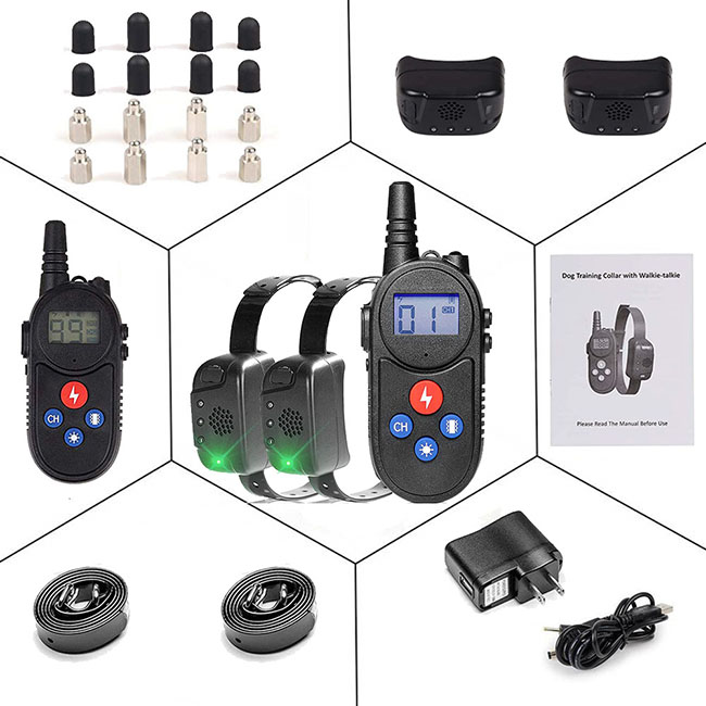 dog training collar with walkie talkie Remote Control Distance Up to 3280Ft for 2 dogs