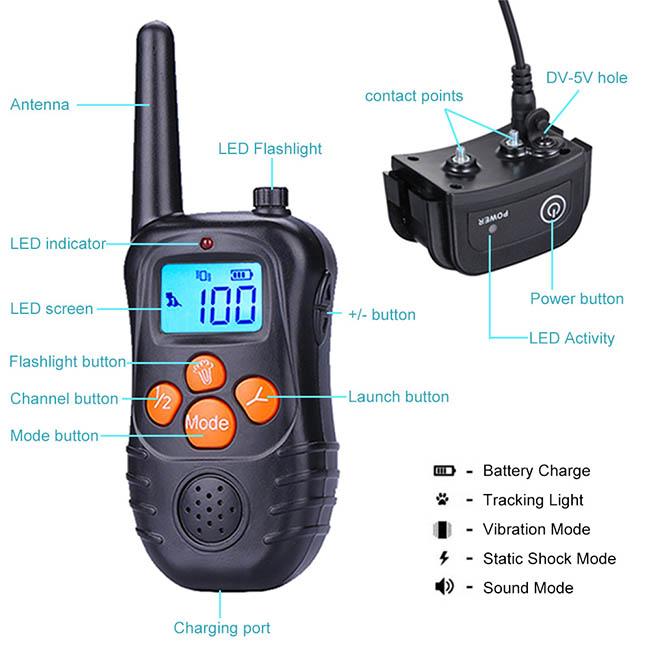 Waterproof Dog Training Collar Rechargeable Remote Electric Dog Shock Collar