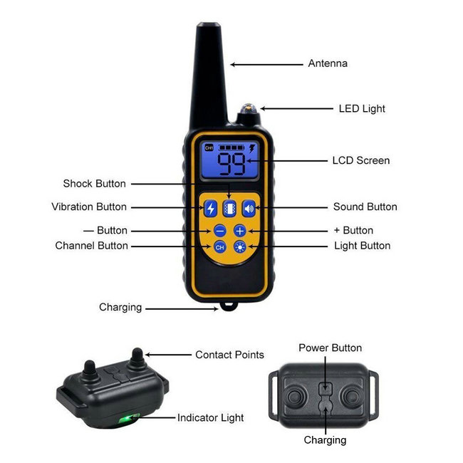 dog training collar 800M remote rechargeable and waterproof dog trainer